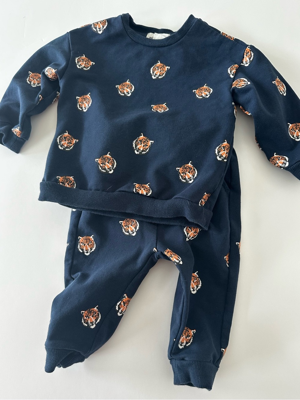Miles The Label Navy Blue Sweatsuit With Tigers, Organic Cotton, Baby 6 Months